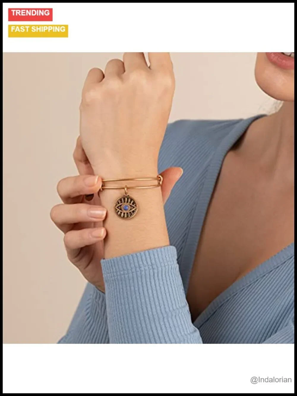 Evil Eye Expandable Bangle Bracelet Sodalite Charm Nickel-Free